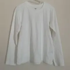 試着のみ　ユニクロ コットンクルーネックT 長袖 ホワイトTシャツ Mサイズ