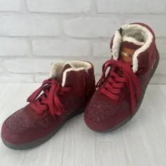 【極美品】　moz モズ ムートン風スニーカーブーツ ボア 24.5cm ワイン