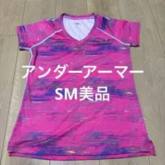 UNDER ARMOUR ピンク ストライプ Vネック Tシャツ SM