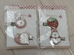 前髪クリップ　いちご×ウサギ　ヘアクリップ2個セット