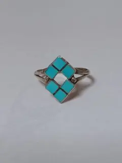 ターコイズ　インレイ　シルバー　リング　15号　ヴィンテージ