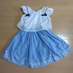 mezzo piano 半袖ワンピース 白/青