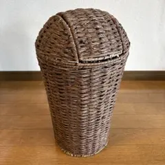 ラタン製ごみ箱 蓋付き ブラウン