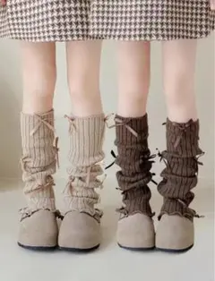 ♡2足set♡リボン付き レッグウォーマー ルーズ カラー ルーズソックス