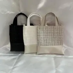 ミニバッグ　ショルダーバッグ　フェイクレザー　ツイード　ポシェット　ベージュ