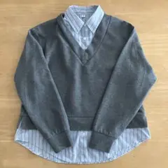 GU 布帛コンビネーションプルオーバーQ S Ｖネック グレー
