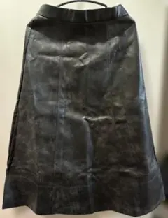 【スカート】フェイクレザー ギャザーウエスト ミディ丈 ブラック L
