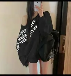 英字オフショルスウェット 黒 XL