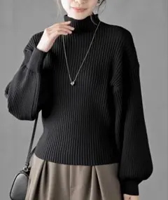 rps アールピーエス　ボリューム袖　ボトルネックリブニットプルオーバー