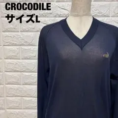 CROCODILE ネイビー Vネック ニット L ワニ刺繍 薄着【2009】のサムネイル