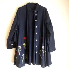 94 Altmoder 花柄刺繍 ネイビー ボタンシャツ M〜L