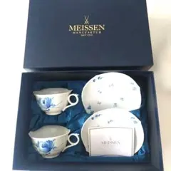 マイセン 青い花 ティーカップ＆ソーサー 2客セット - メルカリ