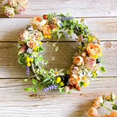 春待ちお花畑リース　25cm 玄関リース　アーティフィシャルフラワー　造花