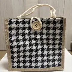 美品　千鳥格子柄 トートバッグ ジュート風　ハンドバッグ