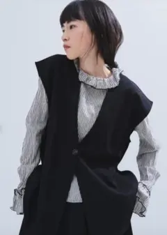 美品 完売品 Libra Cue ワンボタンベスト ブラック フリー