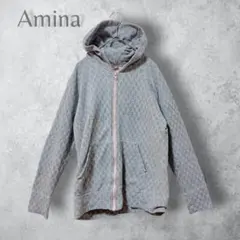 【Amina アミナ】　総柄　パーカー　フルジップ　グレー　灰色　ポケット付のサムネイル