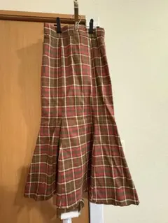 GU チェック柄 マーメイドロングスカート ブラウン S