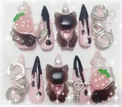 【現品】ネイルチップ 堕天使 姫系 量産型 地雷系 ねこ ゴテゴテサブカル