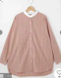 【美品】artemarvel　サーモンピンクと白のストライプ長袖シャツ　Mサイズ