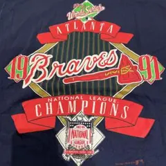 90s USA製 Nutmeg アトランタブレーブス Tシャツ L 紺 MLB