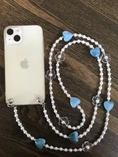No.006スマホショルダー パールビーズストラップ　ハート　花