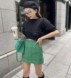 美品　sheller カラーツイードキュロットスカート　グリーンチェック