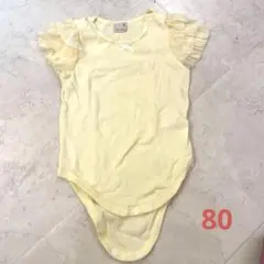 petit main イエローフリルロンパース 80