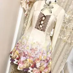 グラデーション花柄OP ベージュ　リズリサ系　Y2K coquette 姫カジ