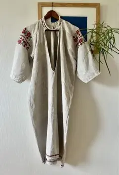 vintageウクライナ刺繍　linen one-piece