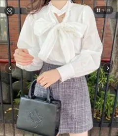 ナイスクラップ NICE CLAUP ボウタイブラウス 白 リボンブラウス