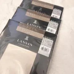 LANVIN❤️ガーターフリーストッキング３足　モンフォル　ロゴ入りゴム　太もも丈