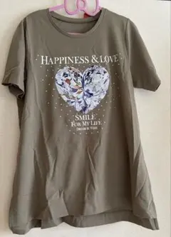 &LOVEハート輝くhappinessキラキラTシャツ カーキ　Ｓのサムネイル