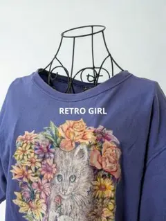 古着 レトロ古着 Vintage 昭和レトロ 猫 花柄 プリント　Ｔシャツ