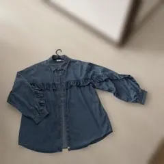 SOMETHING デニムシャツ フリル 長袖 インディゴブルー