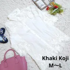 ♥Khaki Koji♥シャツ/ブラウス(L相当)ホワイト/刺繍/レース/7分袖