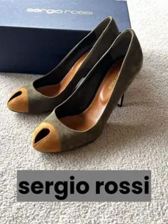sergio rossi オープントゥパンプス オリーブグリーン