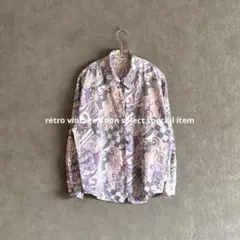 昭和レトロ総柄シャツ　東京ブラウス　ヴィンテージシャツ　マーブル　レトロコーデ