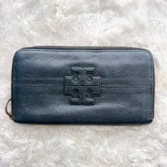 TORY BURCH トリーバーチ 長財布 ラウンドファスナー レザー ネイビー