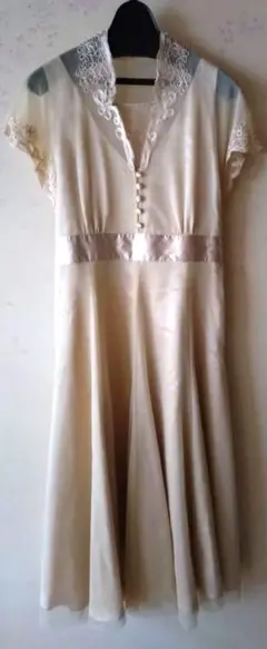 together チュール＆サテンレース刺繍半袖ロングドレス　ワンピース　7号