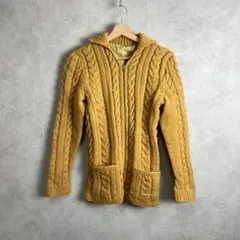 60s ジップアップ ニットジャケット ニットカーディガン 黄色 vintage