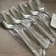 【未使用】LUCKY WOOD ディナースプーン 5本セット 金彩　エメラルド