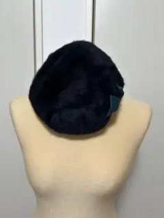 KIKO ブラックファーベレー帽 グリーンリボン