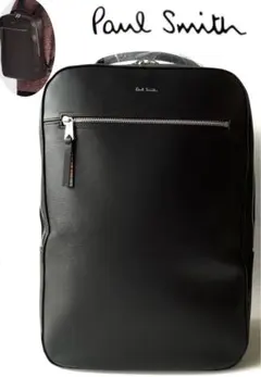 新品★ポールスミス★ストローグレイン レザー リュック メンズ★ブラック黒