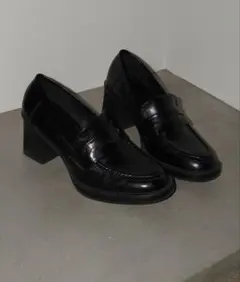 レザーライク チャンキーヒールローファー