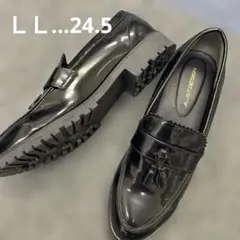 試着のみ 黒 ローファー タッセル付き 合成皮革 LL 24.5cm