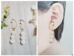 【再販】ハンドメイドイヤーカフ☆つぶつぶパールビーズ3連