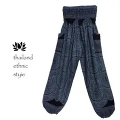 【新品】アラジン　タイパンツ【シャーリング】L柄ブラック×ブルーグレー　F978