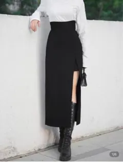 shein 無地柄　ハイウェスト　スプリットヘムスカート
