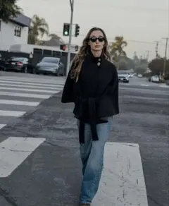 ZARA ブラック ケープコート ベルト付き