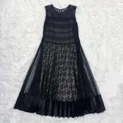 美品　ダイアグラム　シャーリングレースワンピース　ブラック ドレス フォーマル